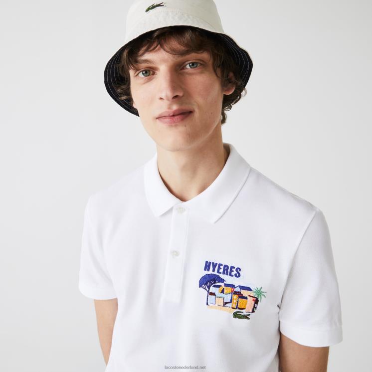 Lacoste Regular fit piqué polo van geborduurd katoen 0828H922 wit 001 Heren