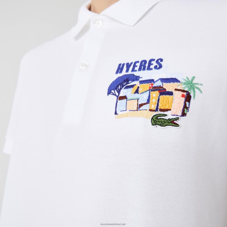 Lacoste Regular fit piqué polo van geborduurd katoen 0828H922 wit 001 Heren