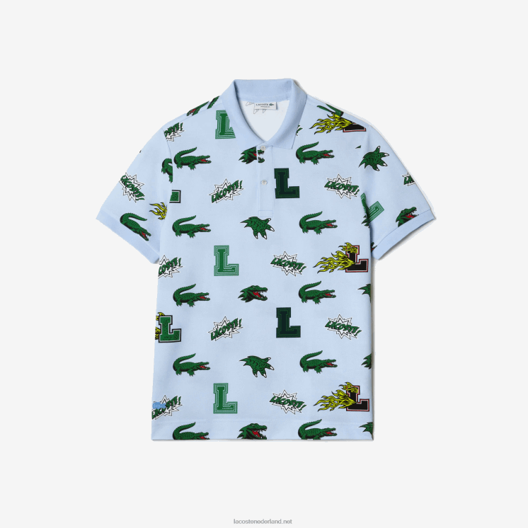 Lacoste Regular fit polo met krokodillenprint 0828H629 blauw wit eep Heren