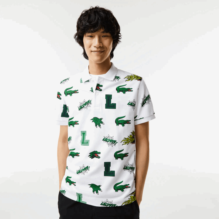 Lacoste Regular fit polo met krokodillenprint 0828H630 witte sbh Heren
