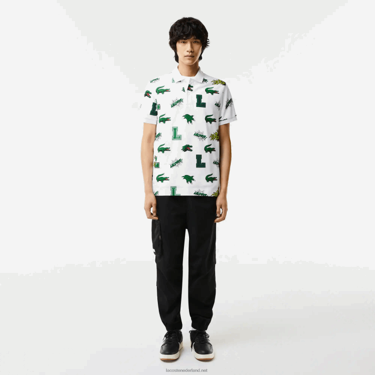 Lacoste Regular fit polo met krokodillenprint 0828H630 witte sbh Heren