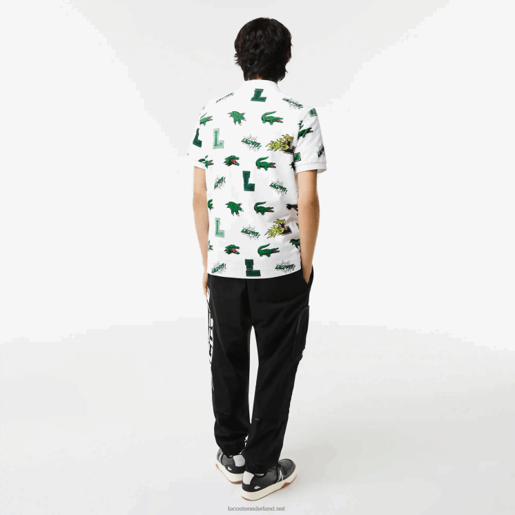 Lacoste Regular fit polo met krokodillenprint 0828H630 witte sbh Heren