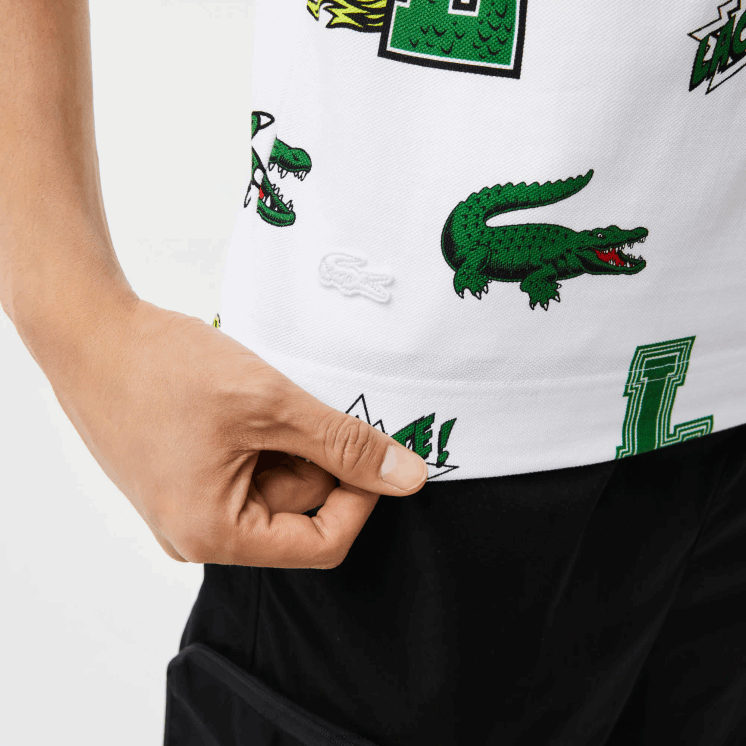 Lacoste Regular fit polo met krokodillenprint 0828H630 witte sbh Heren