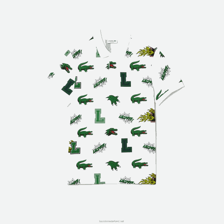 Lacoste Regular fit polo met krokodillenprint 0828H630 witte sbh Heren