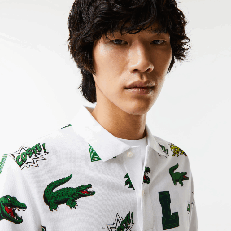 Lacoste Regular fit polo met krokodillenprint 0828H630 witte sbh Heren