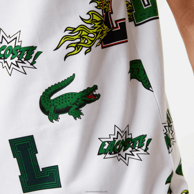 Lacoste Regular fit polo met krokodillenprint 0828H630 witte sbh Heren