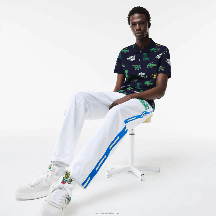 Lacoste Regular fit polo met krokodillenprint 0828H631 marineblauw wit qrn Heren