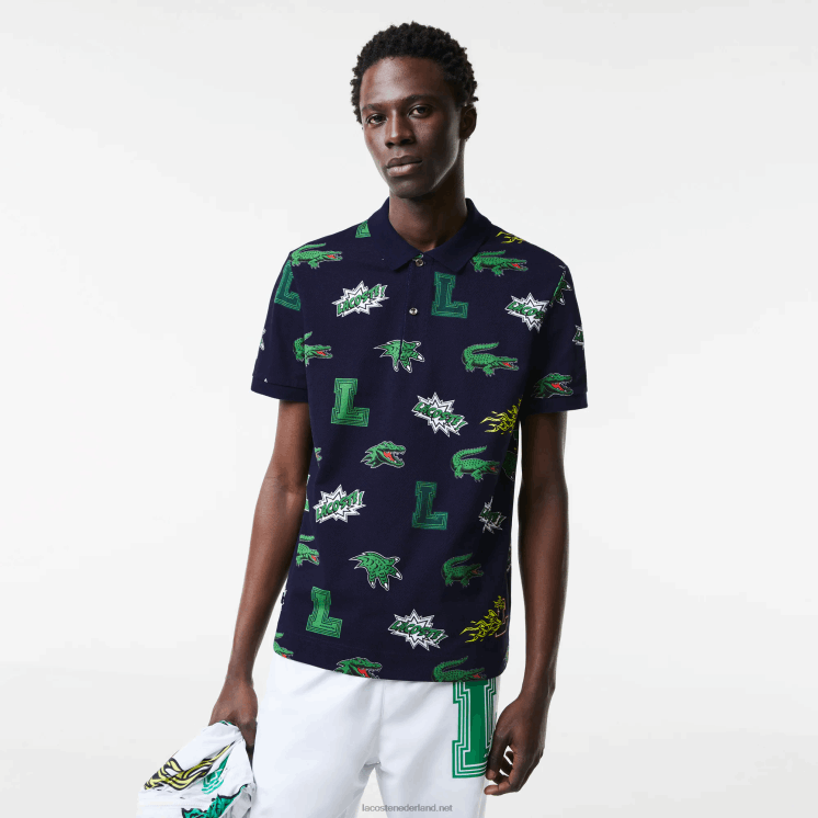 Lacoste Regular fit polo met krokodillenprint 0828H631 marineblauw wit qrn Heren