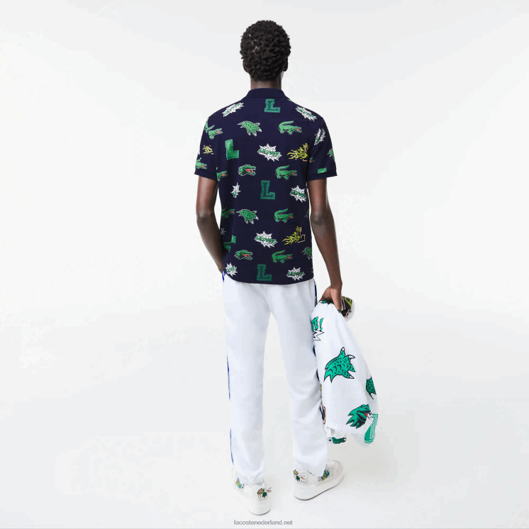 Lacoste Regular fit polo met krokodillenprint 0828H631 marineblauw wit qrn Heren