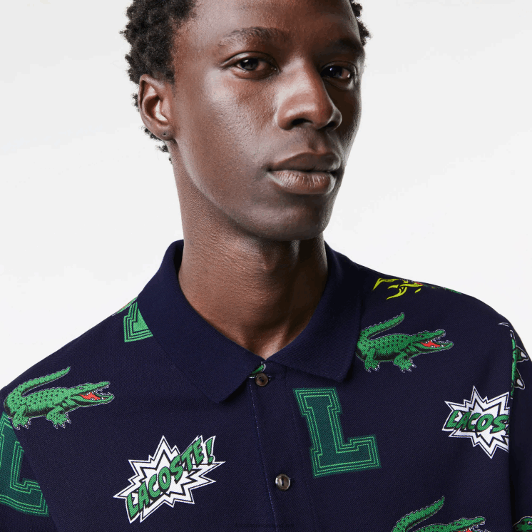Lacoste Regular fit polo met krokodillenprint 0828H631 marineblauw wit qrn Heren