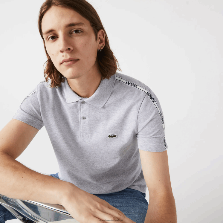 Lacoste Regular fit polo van stretchkatoen met merkbanden 0828H923 grijze chine ca Heren