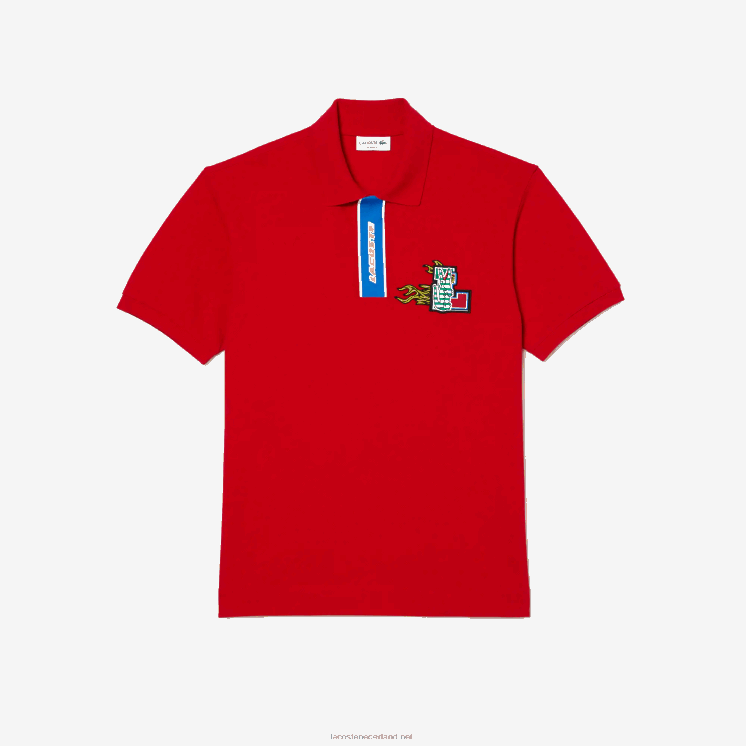 Lacoste contrasterende knopenlijst en polo met krokodillenbadge 0828H633 rood 240 Heren