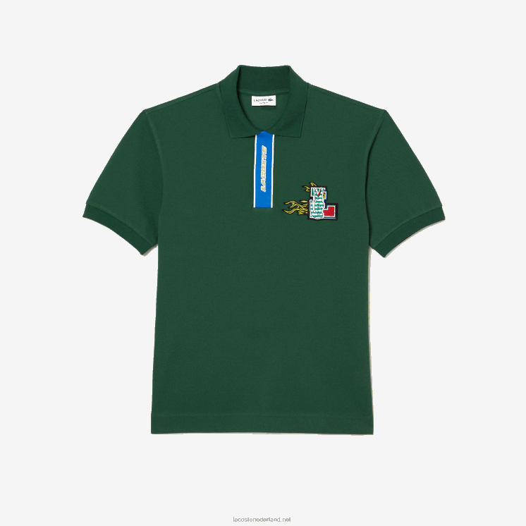 Lacoste contrasterende knopenlijst en polo met krokodillenbadge 0828H634 groen 132 Heren