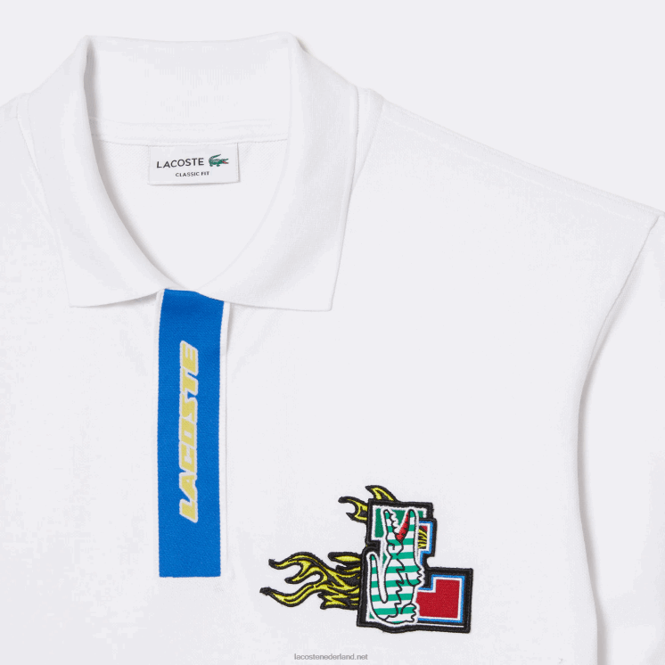 Lacoste contrasterende knopenlijst en polo met krokodillenbadge 0828H635 wit 001 Heren