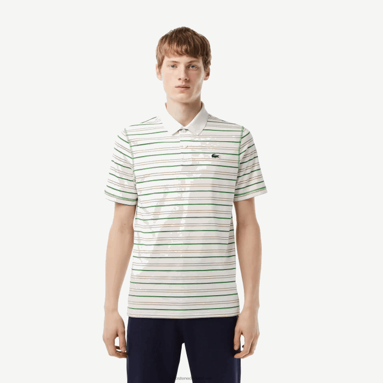 Lacoste golf gestreepte polo van gerecycled polyester 0828H114 wit beige marineblauw groen xiq Heren