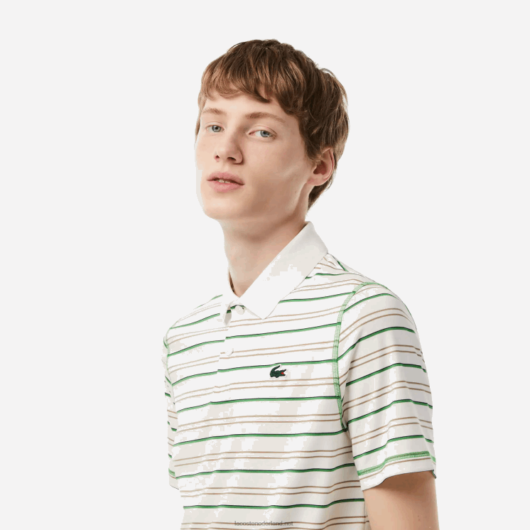 Lacoste golf gestreepte polo van gerecycled polyester 0828H114 wit beige marineblauw groen xiq Heren