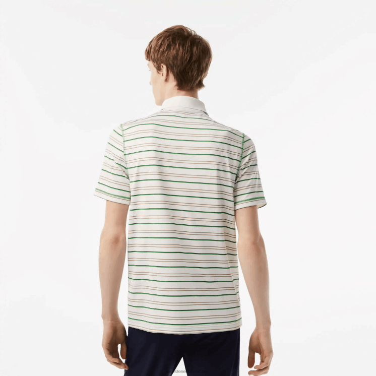 Lacoste golf gestreepte polo van gerecycled polyester 0828H114 wit beige marineblauw groen xiq Heren