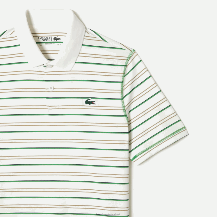 Lacoste golf gestreepte polo van gerecycled polyester 0828H114 wit beige marineblauw groen xiq Heren