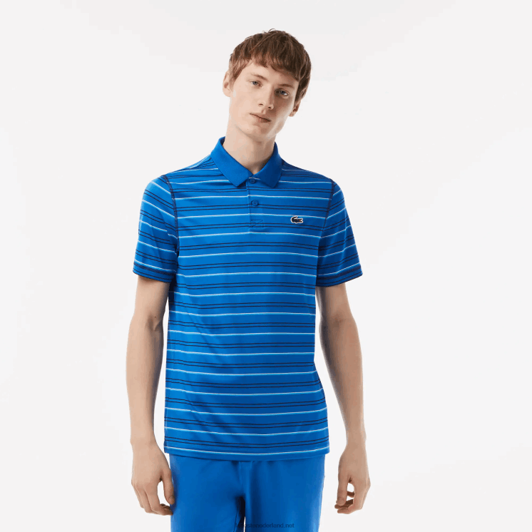Lacoste golf gestreepte polo van gerecycled polyester 0828H115 marine wit blauw xip Heren