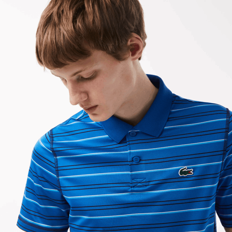 Lacoste golf gestreepte polo van gerecycled polyester 0828H115 marine wit blauw xip Heren