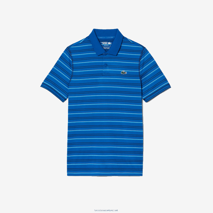 Lacoste golf gestreepte polo van gerecycled polyester 0828H115 marine wit blauw xip Heren