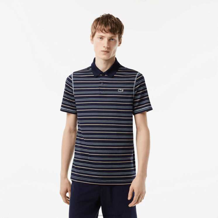 Lacoste golf gestreepte polo van gerecycled polyester 0828H116 marineblauw groen wit beige yie Heren