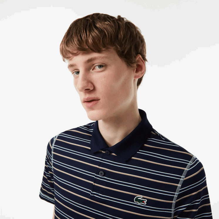 Lacoste golf gestreepte polo van gerecycled polyester 0828H116 marineblauw groen wit beige yie Heren