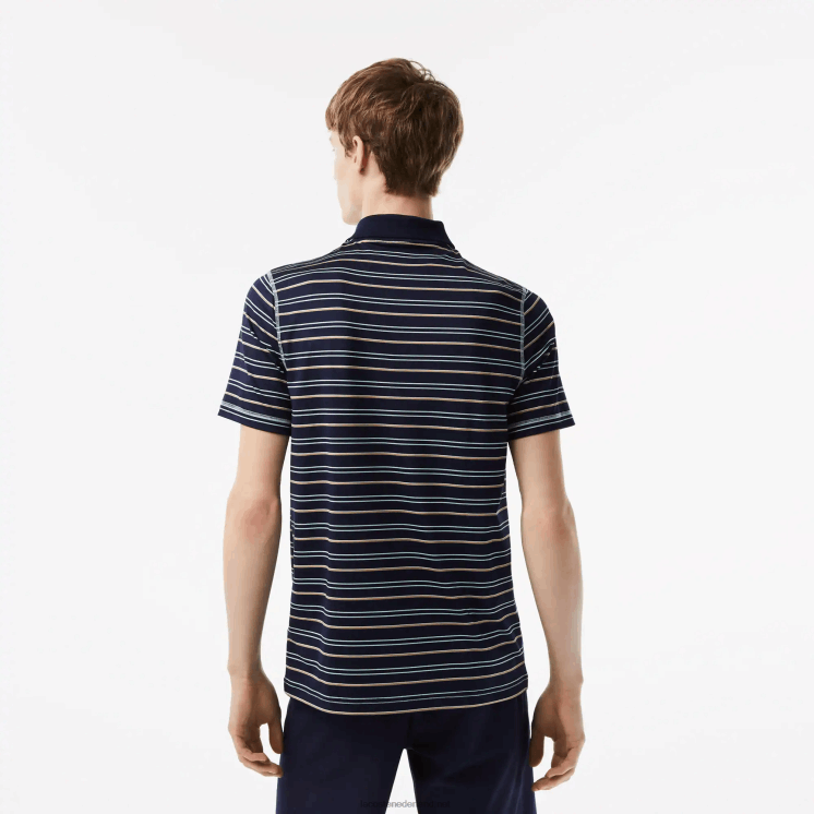 Lacoste golf gestreepte polo van gerecycled polyester 0828H116 marineblauw groen wit beige yie Heren