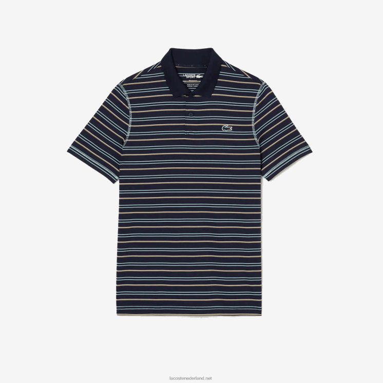 Lacoste golf gestreepte polo van gerecycled polyester 0828H116 marineblauw groen wit beige yie Heren