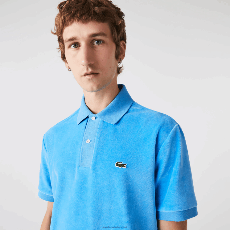 Lacoste katoenen fluwelen polo met klassieke pasvorm 0828H738 blauw 4xa Heren