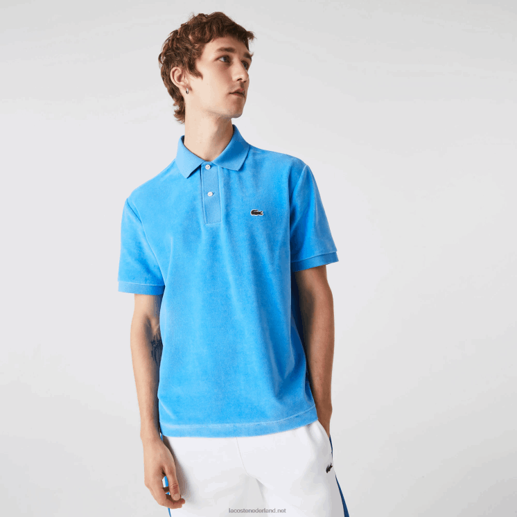 Lacoste katoenen fluwelen polo met klassieke pasvorm 0828H738 blauw 4xa Heren