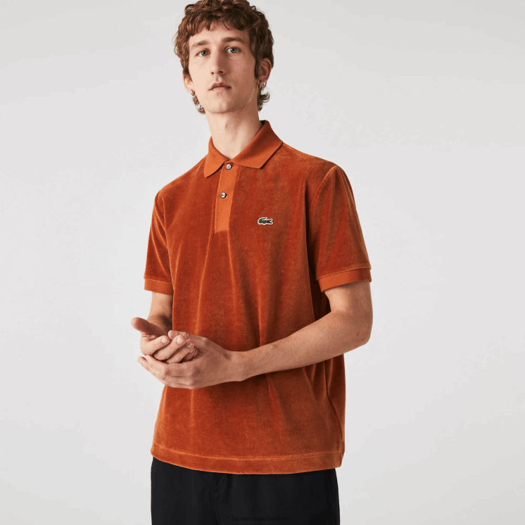Lacoste katoenen fluwelen polo met klassieke pasvorm 0828H739 bruin 3pb Heren
