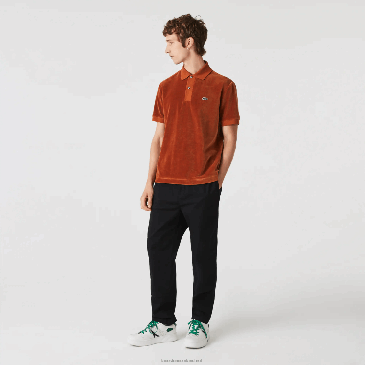 Lacoste katoenen fluwelen polo met klassieke pasvorm 0828H739 bruin 3pb Heren