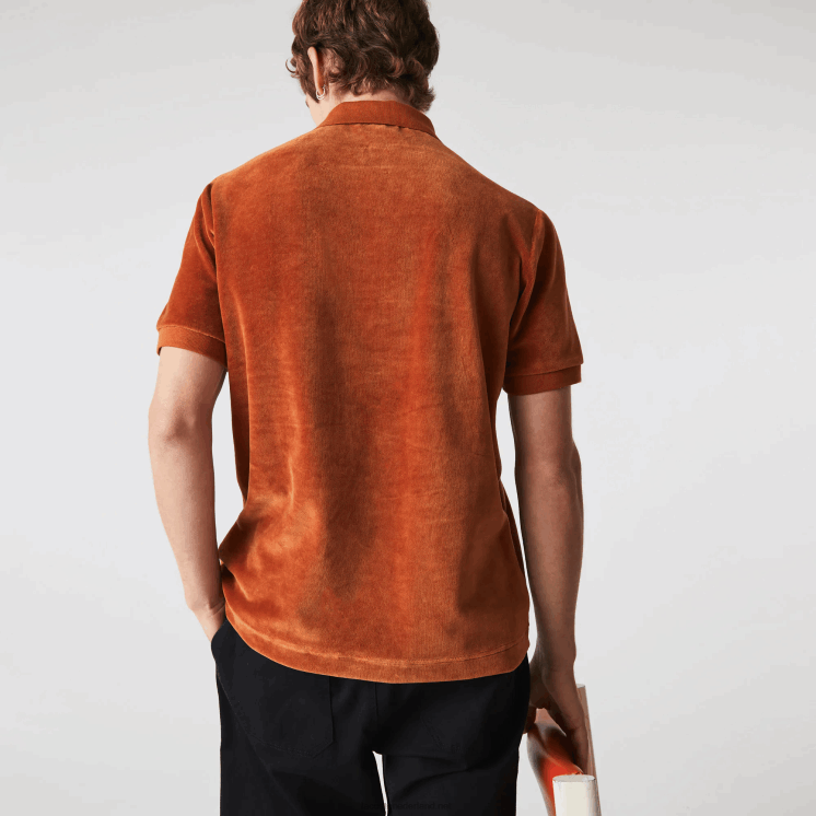 Lacoste katoenen fluwelen polo met klassieke pasvorm 0828H739 bruin 3pb Heren