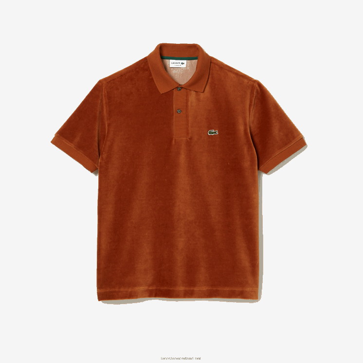 Lacoste katoenen fluwelen polo met klassieke pasvorm 0828H739 bruin 3pb Heren