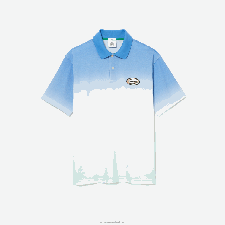 Lacoste live losvallende katoenen polo met graduele print 0828H838 blauw wit turkoois 3ux Heren