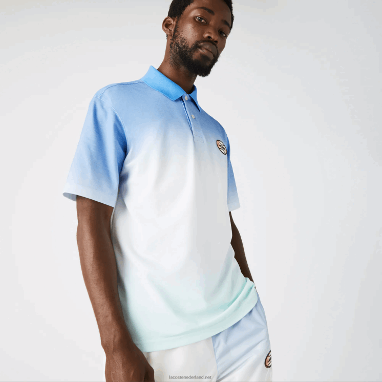 Lacoste live losvallende katoenen polo met graduele print 0828H838 blauw wit turkoois 3ux Heren