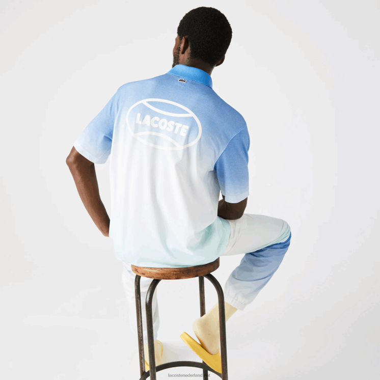 Lacoste live losvallende katoenen polo met graduele print 0828H838 blauw wit turkoois 3ux Heren