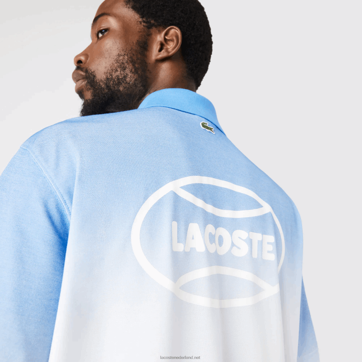 Lacoste live losvallende katoenen polo met graduele print 0828H838 blauw wit turkoois 3ux Heren