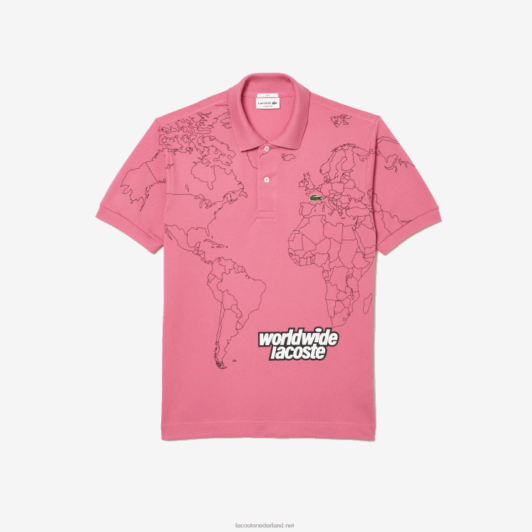 Lacoste origineel l.12.12 bedrukt biologisch katoenen poloshirt 0828H113 roze 2r3 Heren