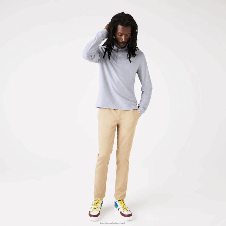 Lacoste originele l.12.12 gemêleerde polo met lange mouwen 0828H787 grijze chine ca Heren