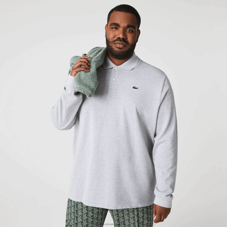 Lacoste originele l.12.12 gemêleerde polo met lange mouwen 0828H787 grijze chine ca Heren