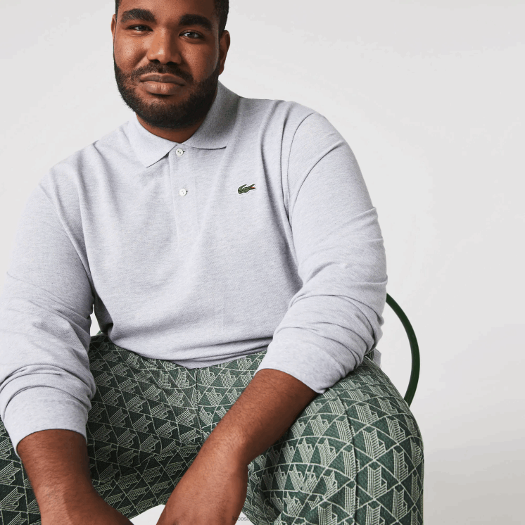 Lacoste originele l.12.12 gemêleerde polo met lange mouwen 0828H787 grijze chine ca Heren