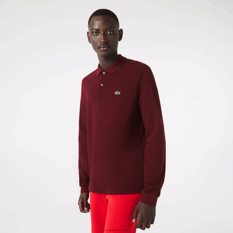 Lacoste originele l.12.12 gemêleerde polo met lange mouwen 0828H788 bordeaux sxl Heren