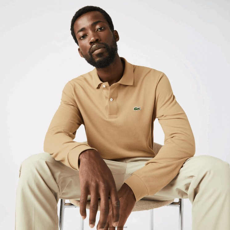 Lacoste originele l.12.12 polo met lange mouwen 0828H1221 beige 02s Heren
