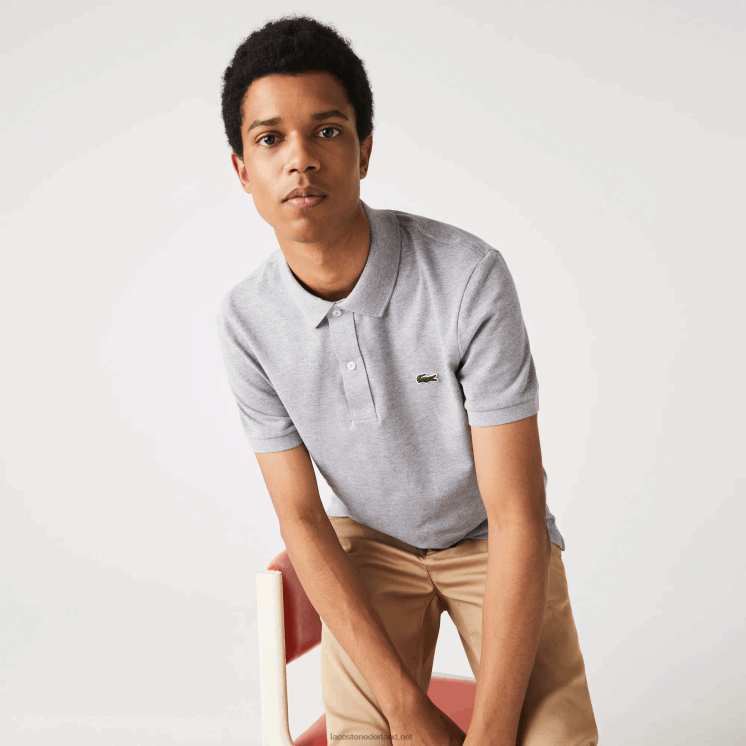 Lacoste originele l.12.12 slim fit polo 0828H1267 grijze knik erf Heren