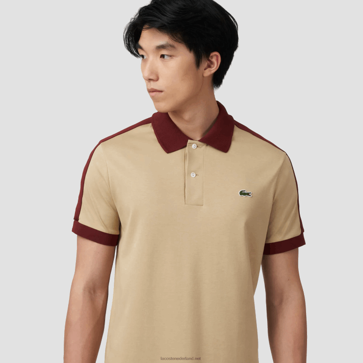 Lacoste polo met klassieke pasvorm en contrasterende kraag 0828H580 beige 02s Heren