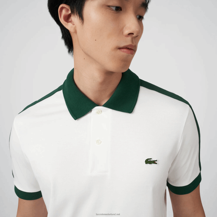 Lacoste polo met klassieke pasvorm en contrasterende kraag 0828H582 wit 70v Heren