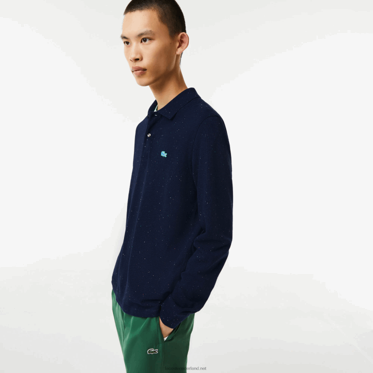 Lacoste polo met klassieke pasvorm en gespikkelde print 0828H704 marineblauw 7cg Heren