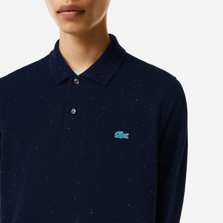 Lacoste polo met klassieke pasvorm en gespikkelde print 0828H704 marineblauw 7cg Heren
